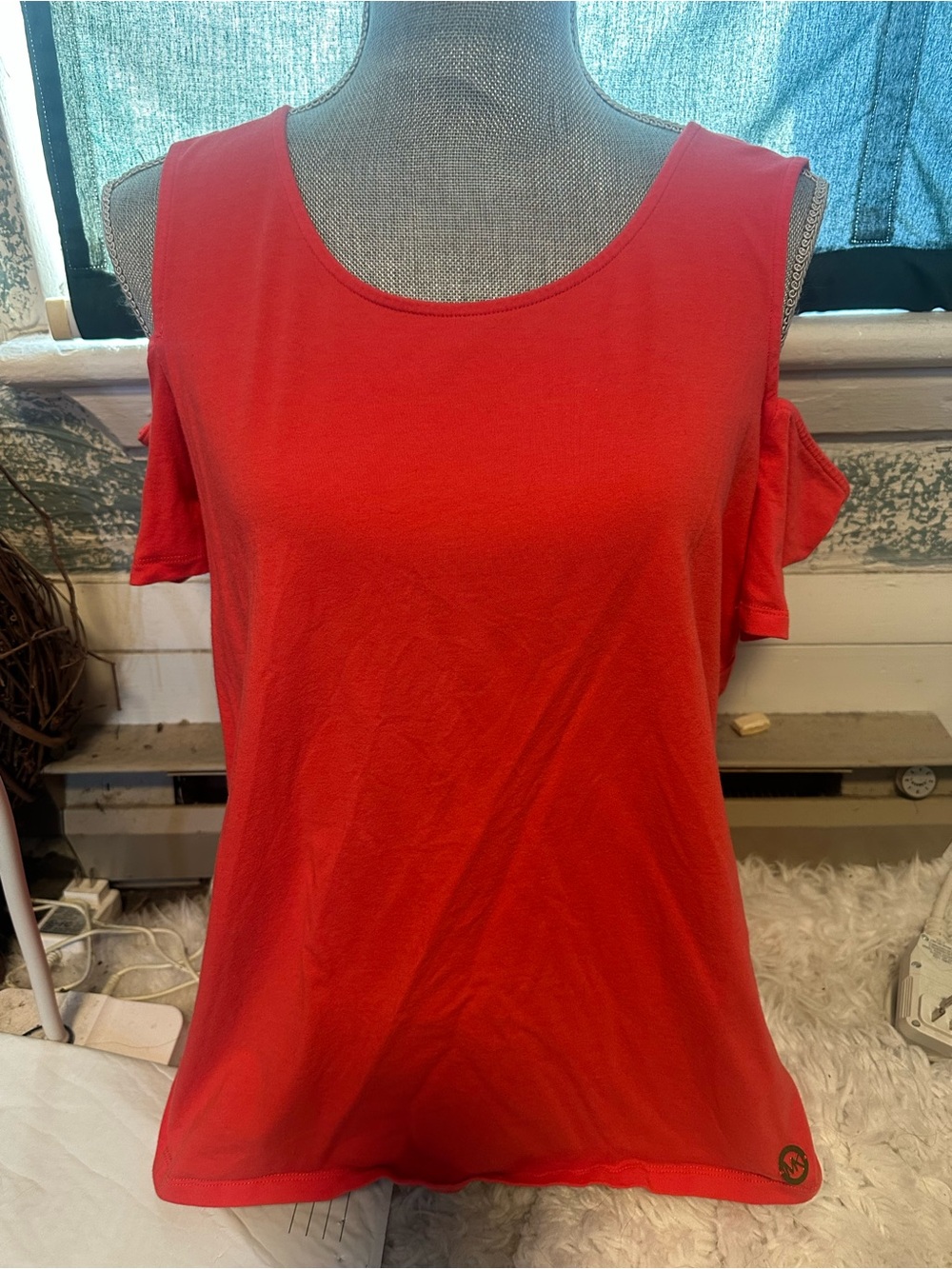 Michael Kors Red Cold-Shoulder Tank Top